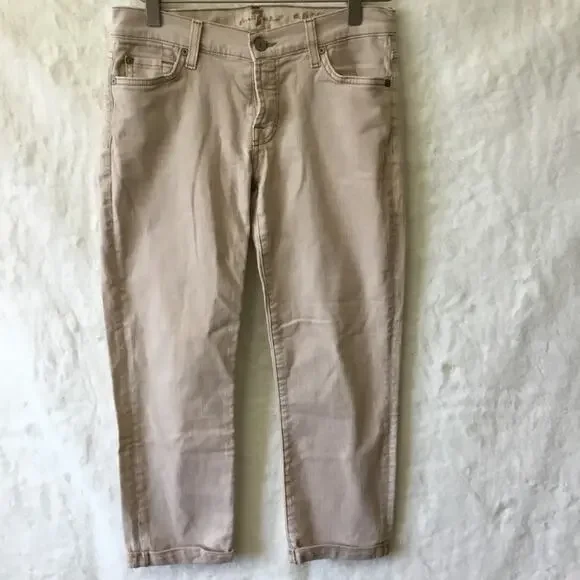 7 For All Mankind Beige Skinny Crop & Roll Jeans - Picture 2 of 11